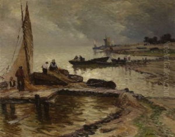 Fischerboote Am Strand Oil Painting by Louis Charles Spriet