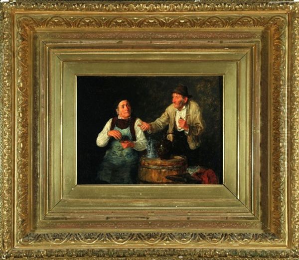 Zwei Alte Freunde Im Weinkeller Oil Painting by Alfons Spring