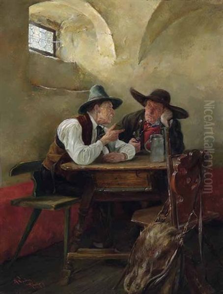 Zwei Sudtiroler Bauern In Der Stube Oil Painting by Alfons Spring