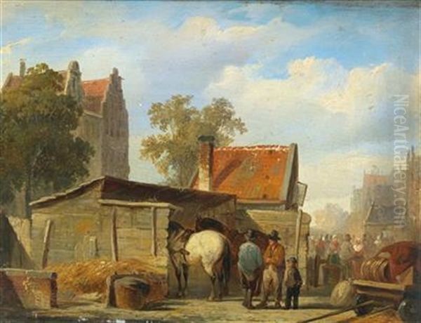 Talking Shop At The Market Oil Painting by Cornelis Springer