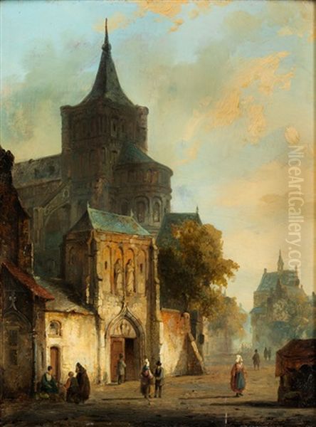 Stadtansicht Mit Figurenstaffage Oil Painting by Cornelis Springer