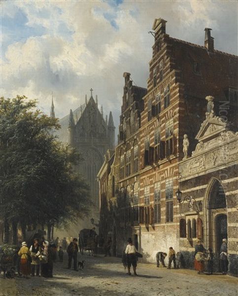 The Kerkgracht In Leiden Oil Painting by Cornelis Springer