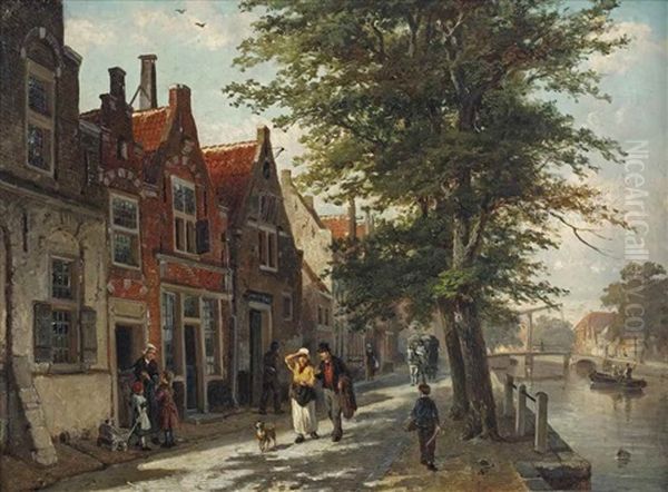 A View Of The Brouwersgracht, Haarlem Oil Painting by Cornelis Springer