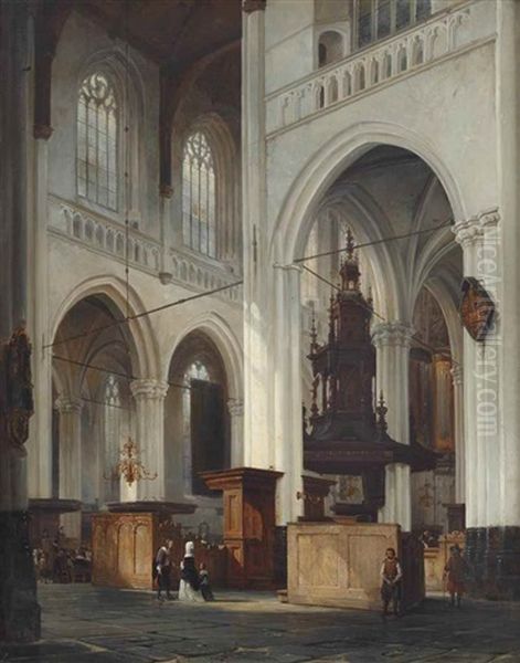 Interior Of The Nieuwe Kerk, Amsterdam Oil Painting by Cornelis Springer