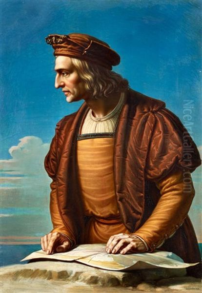 Portrait Of Christopher Columbus Oil Painting by Giovanni (Carl) Squarcina