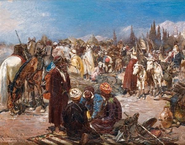 Scene De Marche En Orient Oil Painting by Heinrich Maria Staackmann