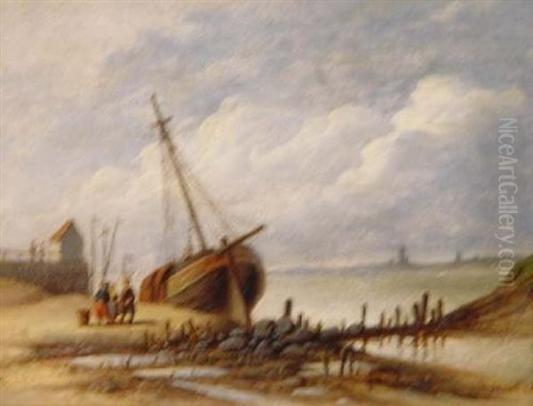 Trocken Aufliegendes Segelschiff In Einem Hafen Der Ostseekuste Oil Painting by Carl Theodor Staaf