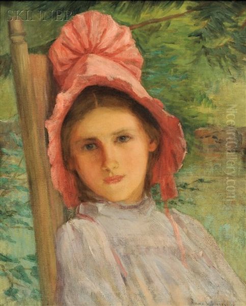 Portrait Of A Girl In A Pink Bonnet Oil Painting by Anna Lee Stacey