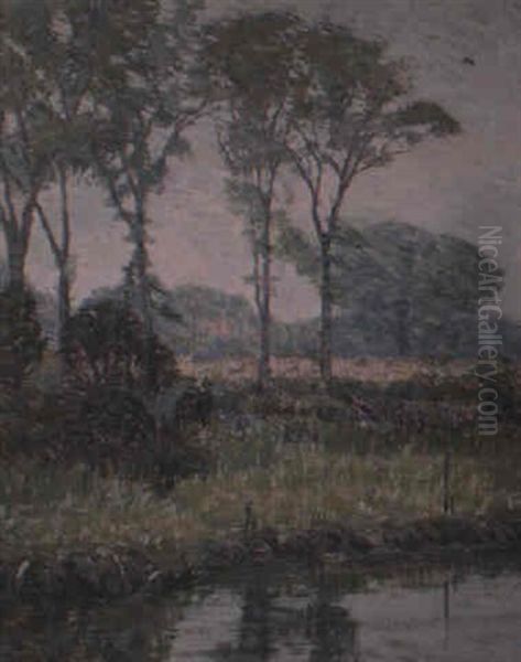 Landscape With Pond Oil Painting by John Franklin Stacey