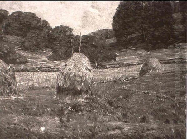 Haystacks Oil Painting by John Franklin Stacey