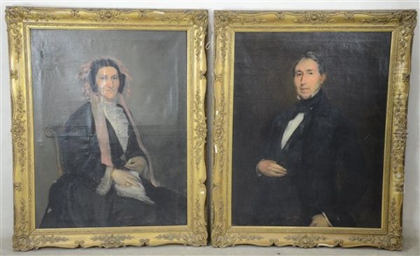 Portraits (pair) Oil Painting by Adolphe Stache