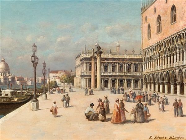 Piazetta In Venice Oil Painting by Ernst Stache