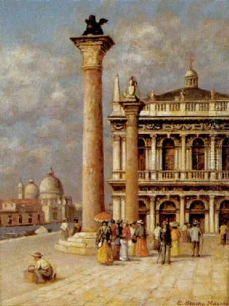 Die Piazzetta In Venedig Mit Blick Auf Die Libreria Vechia Oil Painting by Ernst Stache