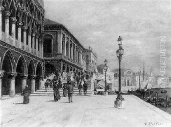 Venedig.blick Vom Dogenpalast Den Molo Entlang Oil Painting by Ernst Stache