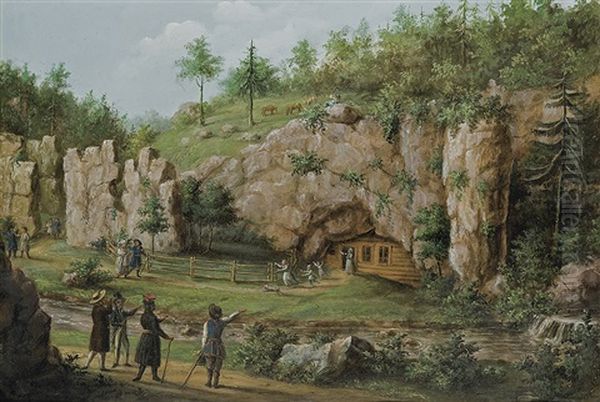 Rocks And Cave In Mnikow Oil Painting by Teodor Baltazar Stachowicz