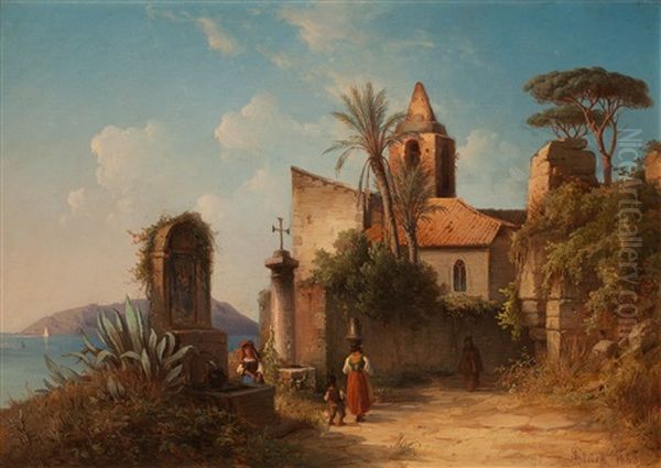 Kloster Vid Terracina (monastery At Terracina) Oil Painting by Joseph Magnus Stack