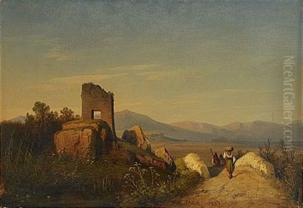 Sydlandskt Landskap Med Ruin Oil Painting by Joseph Magnus Stack