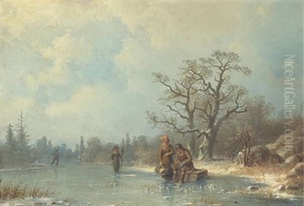 Vinterlandskap Med Pimpelfiskare Oil Painting by Joseph Magnus Stack