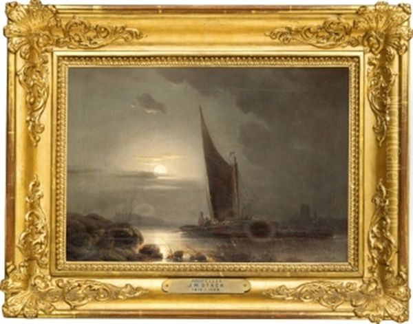 Seglare Vid Kusten Under Mansken Oil Painting by Joseph Magnus Stack