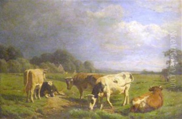 Cows In A Meadow Oil Painting by Willem Tjarda Van Starkenborgh Stackouwer