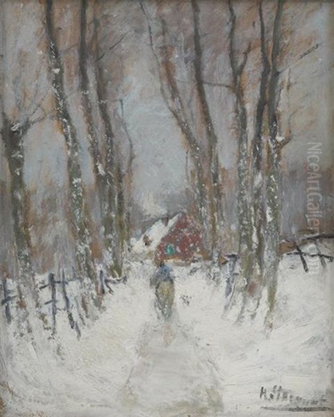 Cavalier Dans Un Chemin Enneige Oil Painting by Henry Stacquet