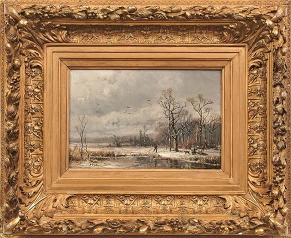 Reisigsammler In Verschneiter Landschaft Oil Painting by Adolf Stademann