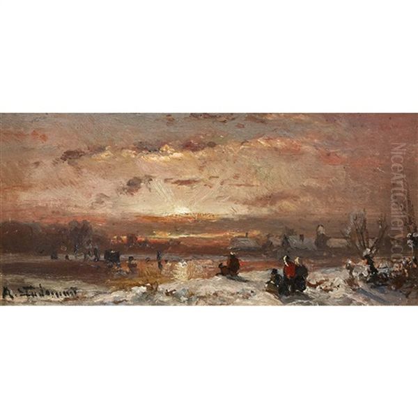 Winterlandschaft In Der Abendsonne Oil Painting by Adolf Stademann