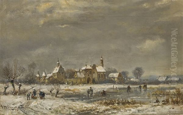 Winter Landscape Oil Painting by Adolf Stademann