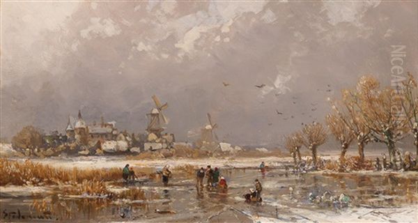 Winter Pleasures On The Ice Oil Painting by Adolf Stademann