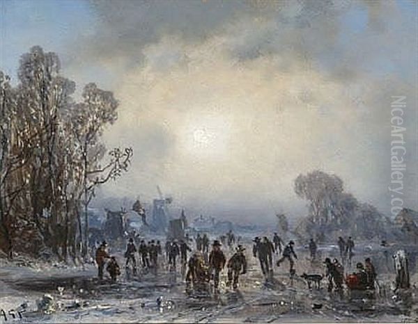 Winterliches Eisvergnugen Oil Painting by Adolf Stademann