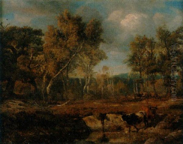 Bewaldete Landschaft Mit Kuhen Am Teich Oil Painting by Johann Jakob Stadler