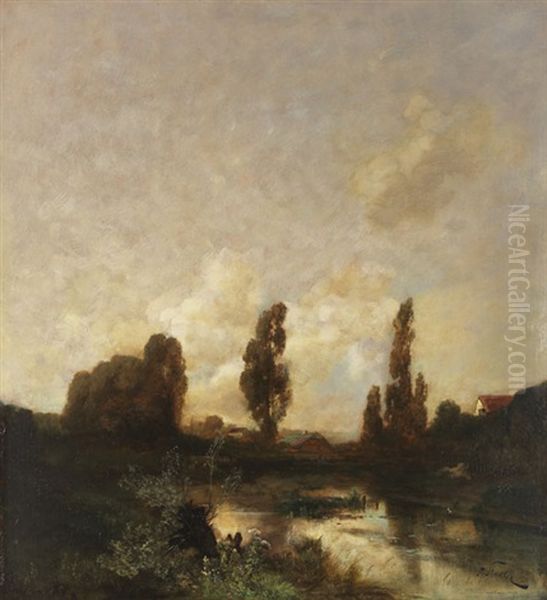 Mooslandschaft Mit Gehoften (voralpenland) Oil Painting by Toni von Stadler