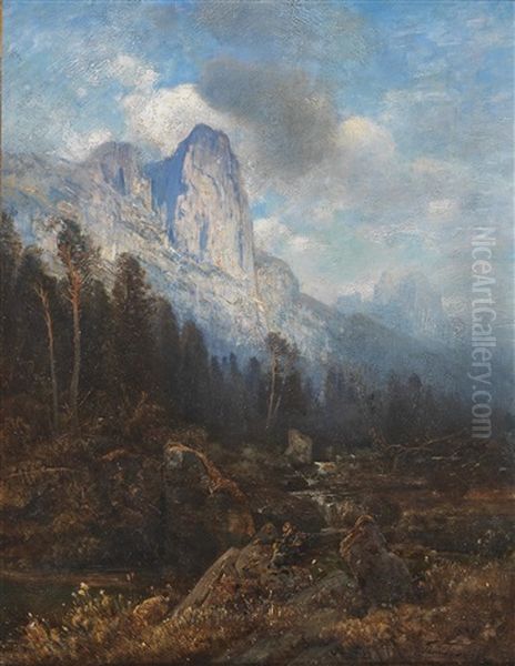 Mountain Landscape Oil Painting by Toni von Stadler