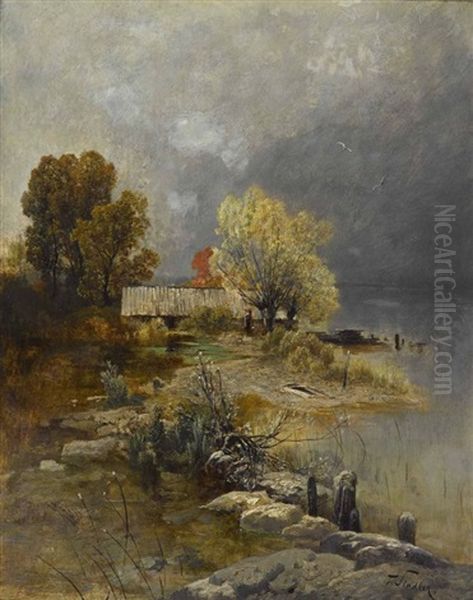 Seeufer Mit Bootshutte Oil Painting by Toni von Stadler