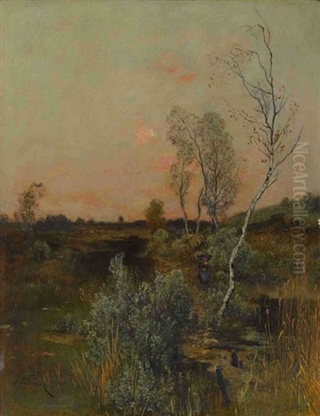 Moorlandschaft Im Abendlicht Oil Painting by Toni von Stadler