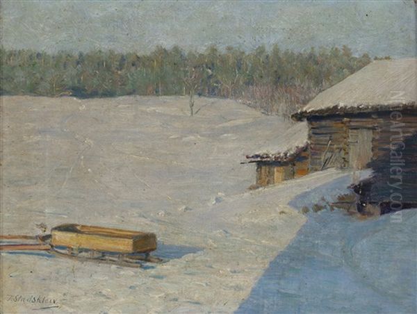 Vinterlanskap Oil Painting by Torleiv Jorgensen Stadskleiv