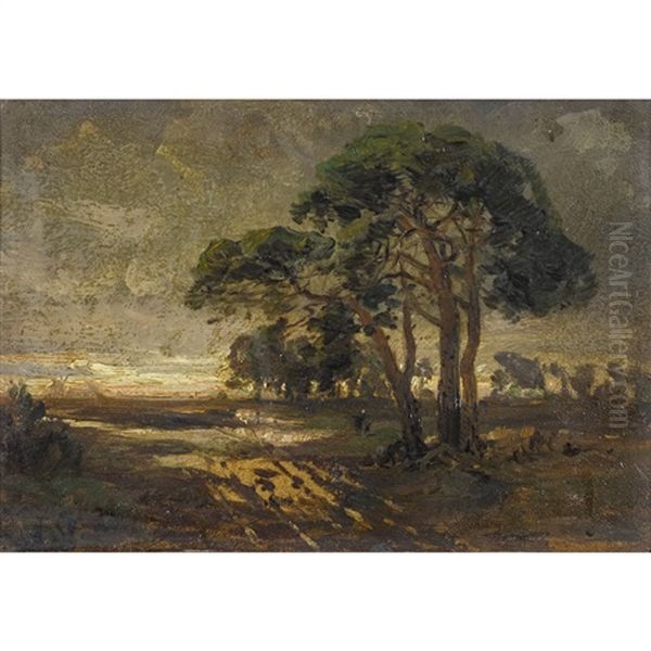 Abendliche Landschaft Mit Baumen Oil Painting by Adolf (Johann) Staebli