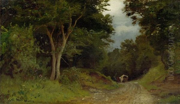 Waldlandschaft Mit Einem Fuhrwerk Im Hintergrund Oil Painting by Adolf (Johann) Staebli