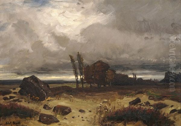 Regenlandschaft Im Harz Oil Painting by Adolf (Johann) Staebli