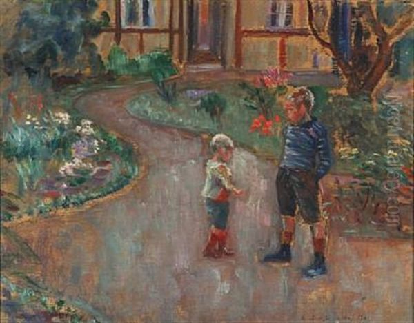 Garden Oil Painting by Erik Staehr-Nielsen