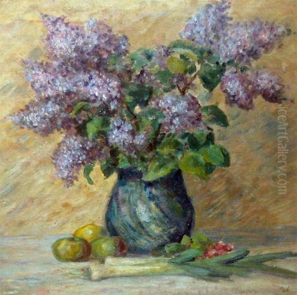 Still Life Study Of Lilac In A Vase Oil Painting by Hedvig Brandt