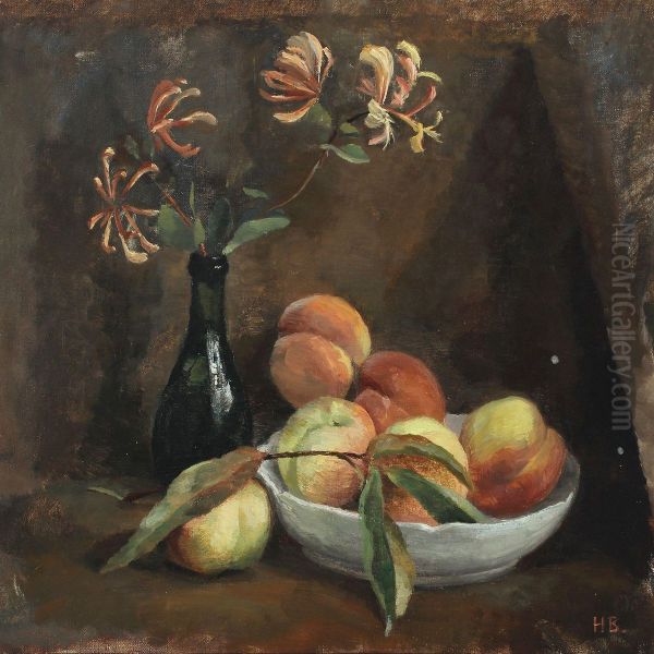 Still-life With Peaches And Caprifolium Oil Painting by Hedvig Brandt