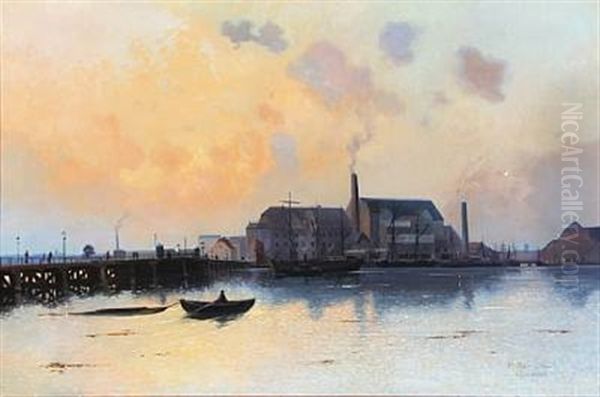 View From Langebro In Copenhagen Oil Painting by Fritz Staehr-Olsen