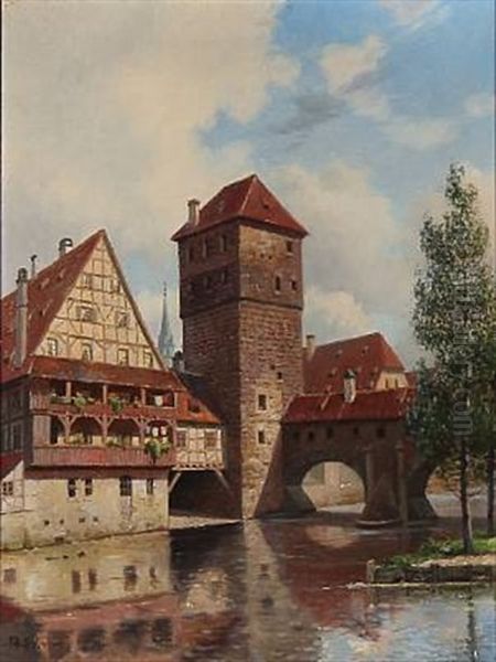 Henkersteg In Nuremberg Oil Painting by Fritz Staehr-Olsen