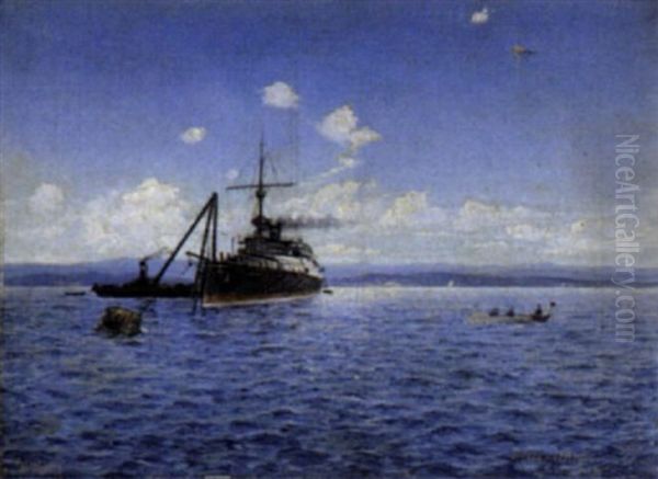 Ein K. U. K. Schlachtschiff Der Monarch-klasse Vor Triest Oil Painting by Fritz Staehr-Olsen