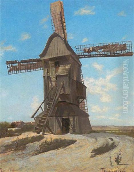 Vindmolle Ved Rye Oil Painting by Fritz Staehr-Olsen