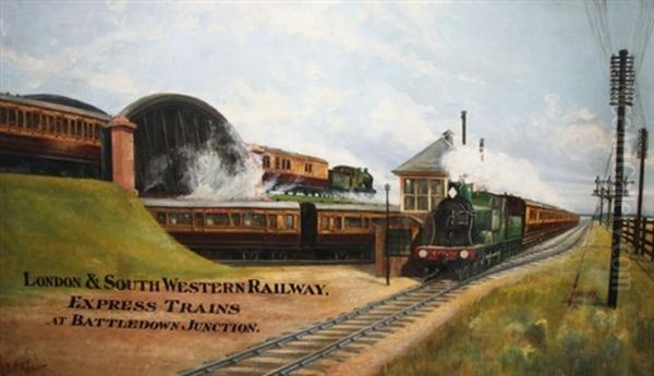 London & South Western Railway Express Trains At Battledown Junction Oil Painting by Fred Stafford