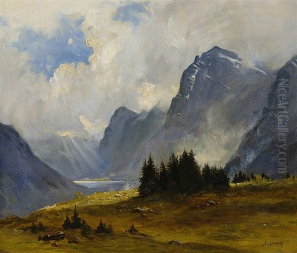 Gewitterstimmung Uber Dem Klontalersee Oil Painting by Balz Staeger