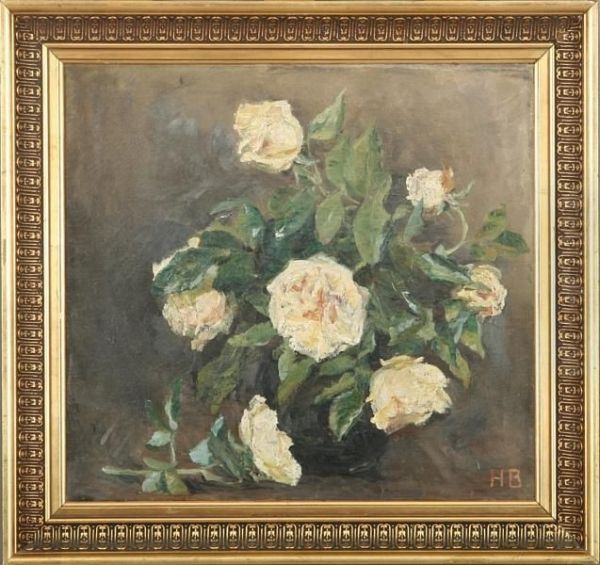 Still Life With White Roses Oil Painting by Hedvig Brandt