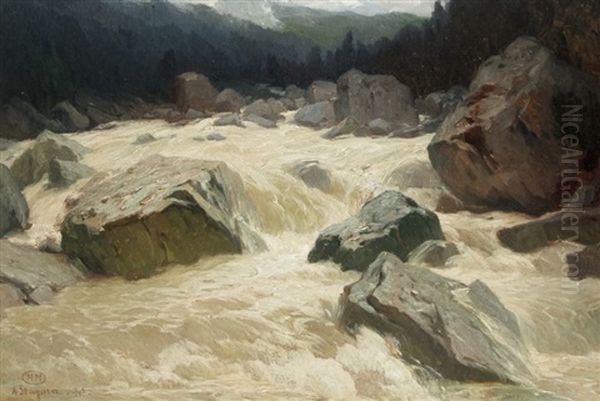 At The Rapids Oil Painting by Albert Stagura